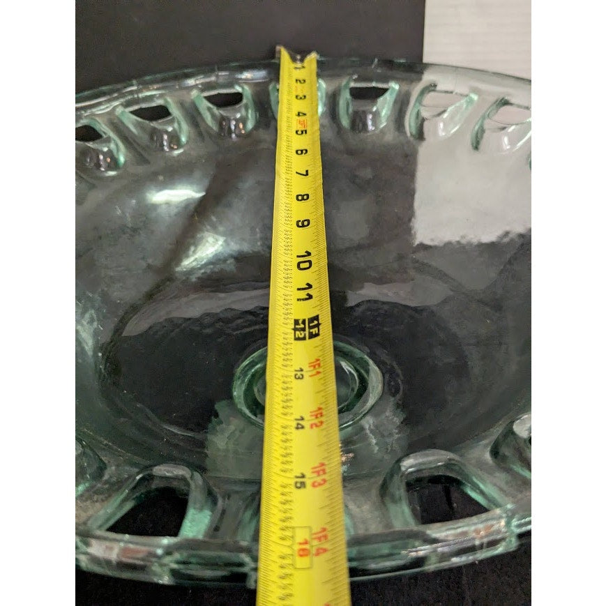 100% Recycled Green Glass Pedestal Compote Made in Spain 16" Wide 5" base VTG