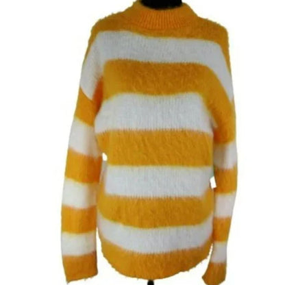 NWT Abound Mock Neck Fuzzy Striped Sweater Size XXS / 2XS in Orange Slice