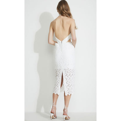 Bardot iSLA Ivory White Lace Dress Size 12 halter side cutouts midi wedding NEW