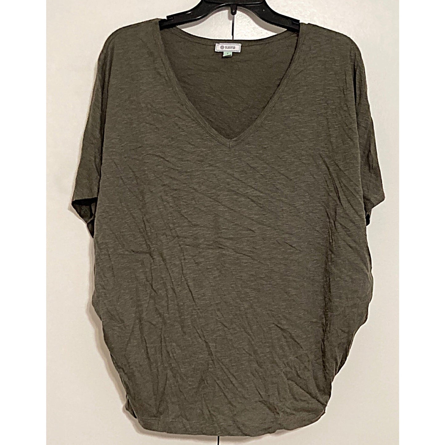 NWT Susina Slub Knit V-Neck Batwing Sleeve Pullover Top Sz Large in Grey Beluga