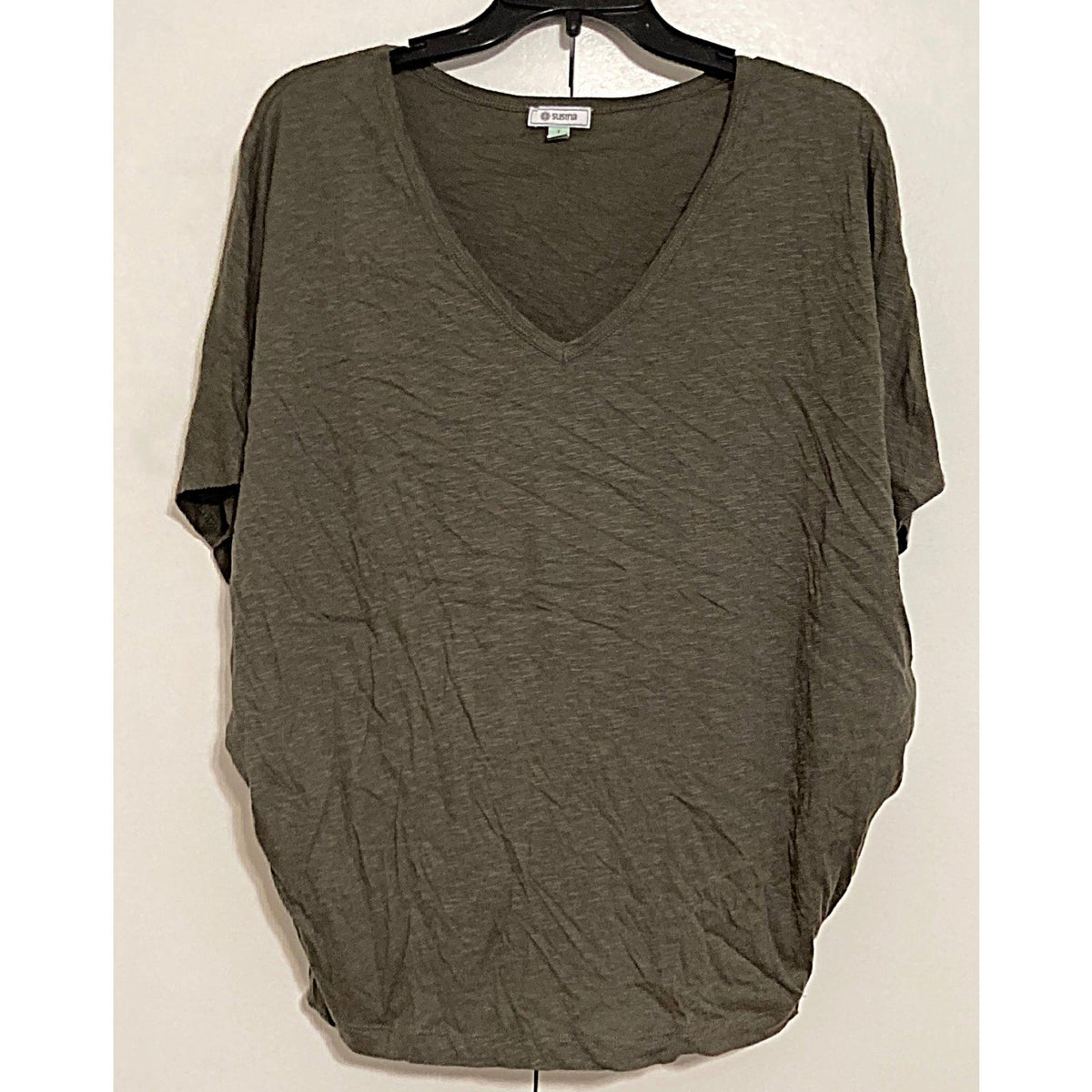 NWT Susina Slub Knit V-Neck Batwing Sleeve Pullover Top Sz Large in Grey Beluga