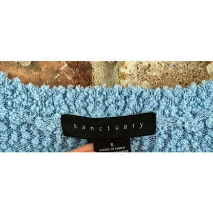 Sanctuary Classic VNeck Pullover Sweater Long Sleeve Blue Boucle Size Small NEW
