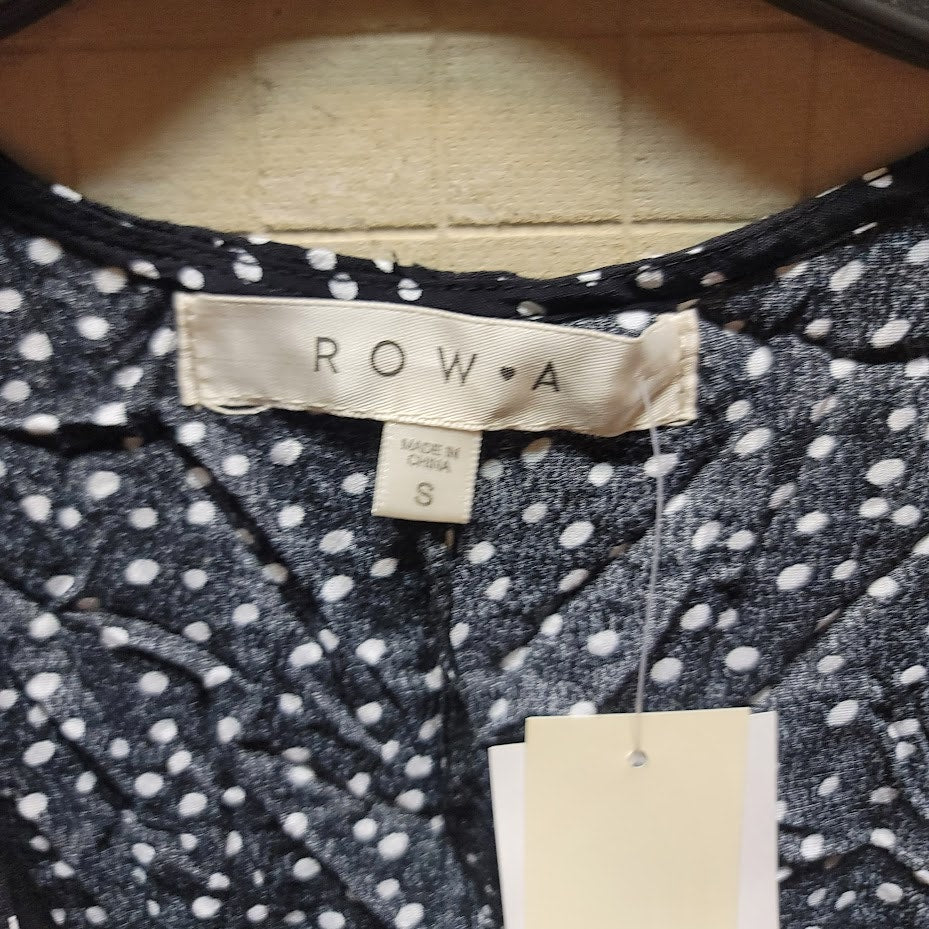 RowA womens Size Small Black white Polka Dot Sleeveless Dress NEW button detail