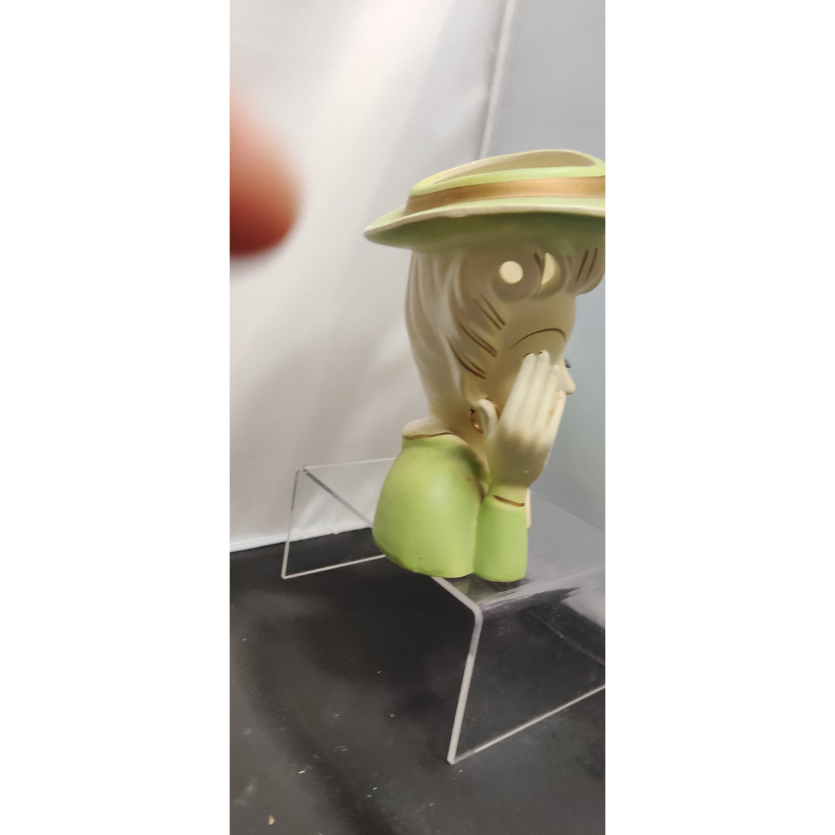 Vintage Green Hat Hand to Head Headache Lady Head Vase Planter Kitsch MidCentury