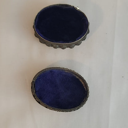 Vintage mini millefiori glass silverplate Lined metal trinket stash pill box 2"