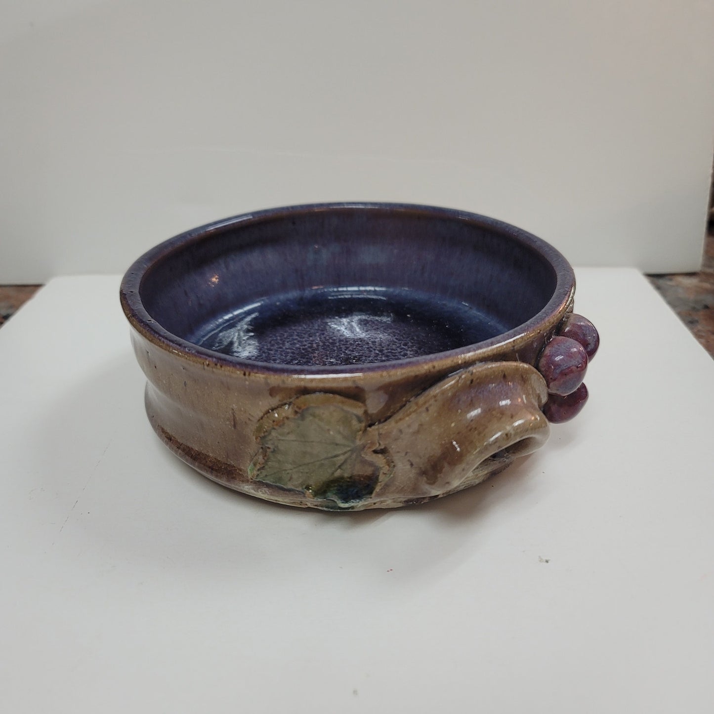 Art pottery 8" Handthrown double handle bow signed Douglas 08 Blue Earthtones