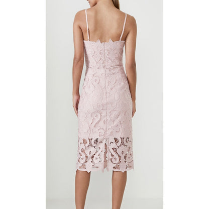 Bardot LINA PINK ROSE Lace Dress Size 12 LACE thin straps midi wedding NEW