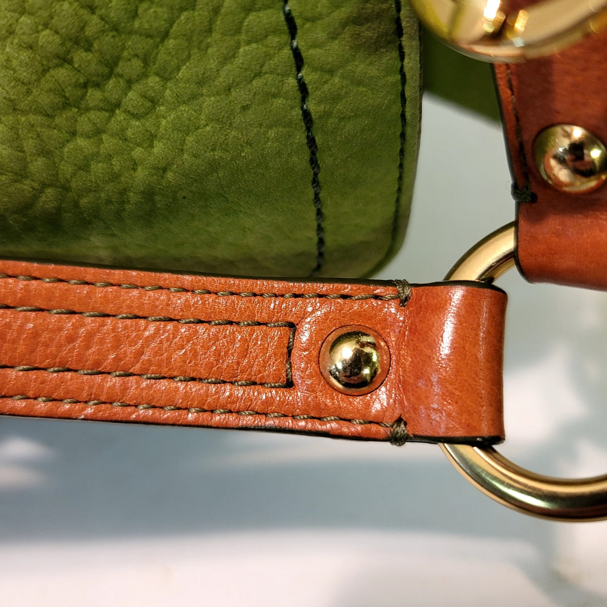 COACH Chelsea Y2K W Green Shoulder Bag Suede Carmel Leather Vintage Flap Front