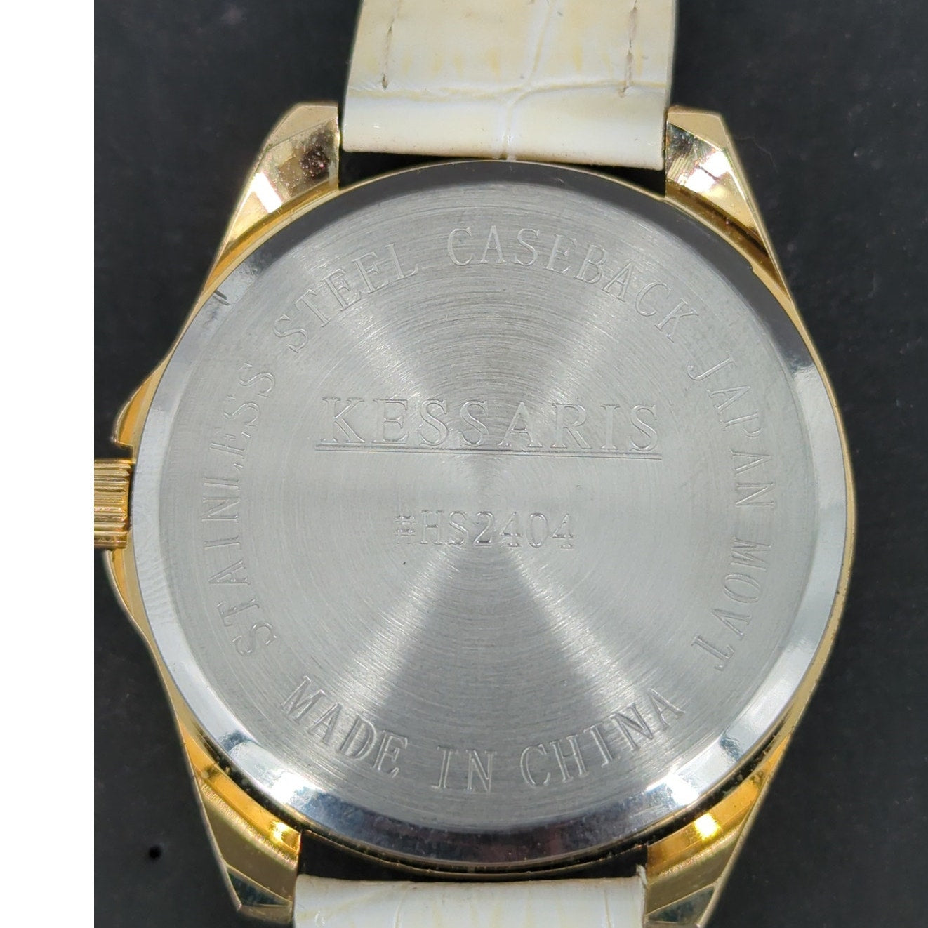 Vintage Signal Women's Watch Gold Tone Rhinestone Bezel White Strap Chronograph