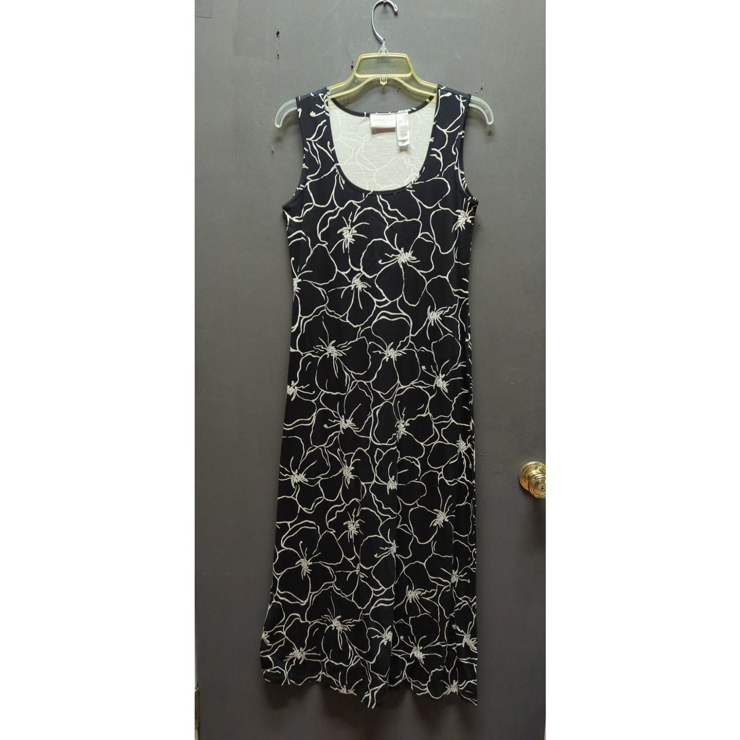 Liz Claiborne Black White Floral Cotton Sleeveless Midi Sheath Dress Small
