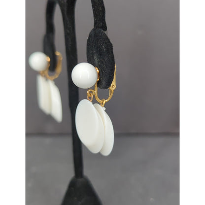 Vintage Trifari White and Black Modernist Clip On Earrings 1960s Glam Dangle