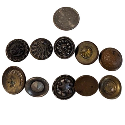 LOT of 10 Antique Vintage Victorian Brass Mixed Materials Buttons ESTATE FIND