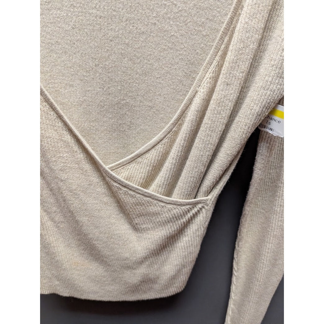 Leith VNeck faux Wrap sweater oatmeal Size Medium NEW ribbed waist Pullover NEW