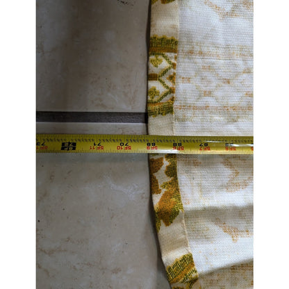 Vintage 1960s round tablecloth 69" Heavy floral brocade gold tones with stripes