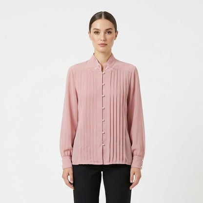 Yves St. Clair Vintage Pleated Blouse Top Puff Sleeve Shoulder Pad Pink 10