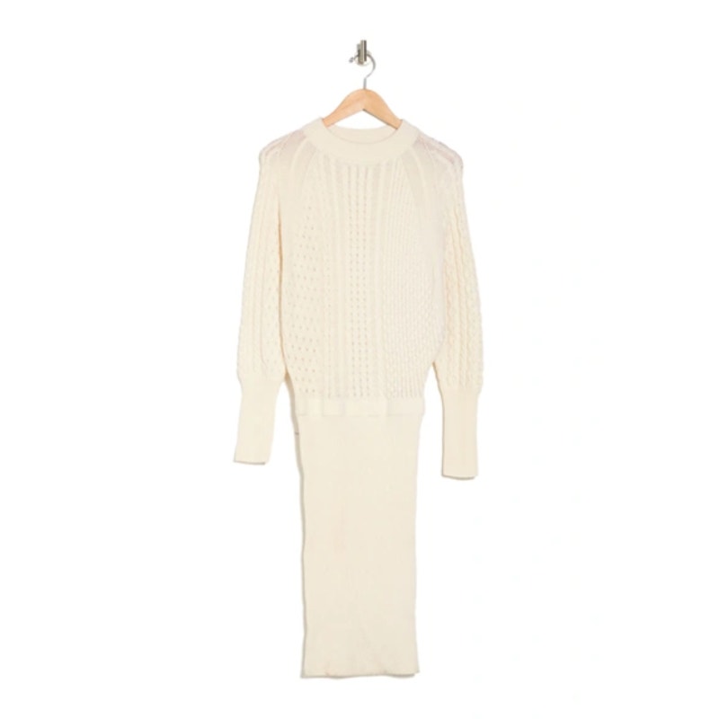 AllSaints Dilone Knitted Lambswool Sweater Dress Size SMALL BODYCON Chalk White