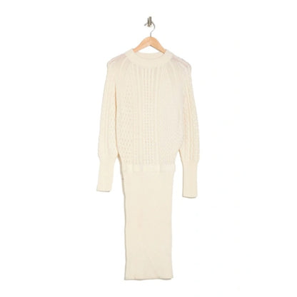AllSaints Dilone Knitted Lambswool Sweater Dress Size SMALL BODYCON Chalk White