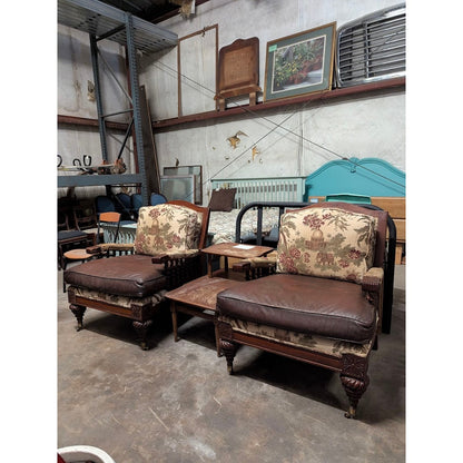 Secondhand Sandies: Pair Vintage Spanish Revival Leather & Tapestry Elephant Bobbin Chair