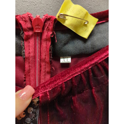 Burgundy and black velvet sheer glitzy cocktail wiggle Size XL dress
