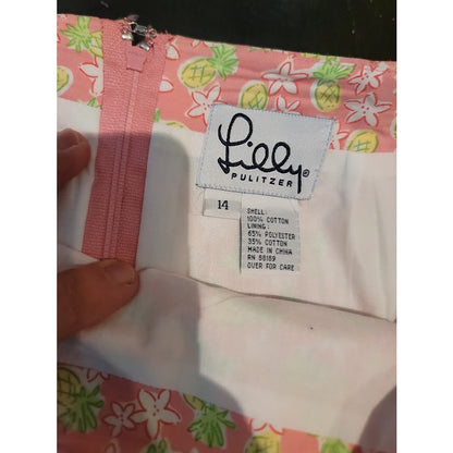 Lilly Pulitzer Pink pineapple WHITE LABEL lined skirt Size 14 Cotton scalloped