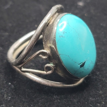 Vintage Sterling Silver Oval Turquoise Southwest Split Shank Ring Size 9 Kingman