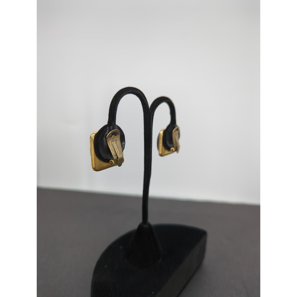 Vintage Clip On Earrings ITALY Gold tone with black MCM 1"