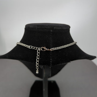 Vintage Fashion Large Faux Turquoise Slab Pendant SilverTone Rope Chain Necklace
