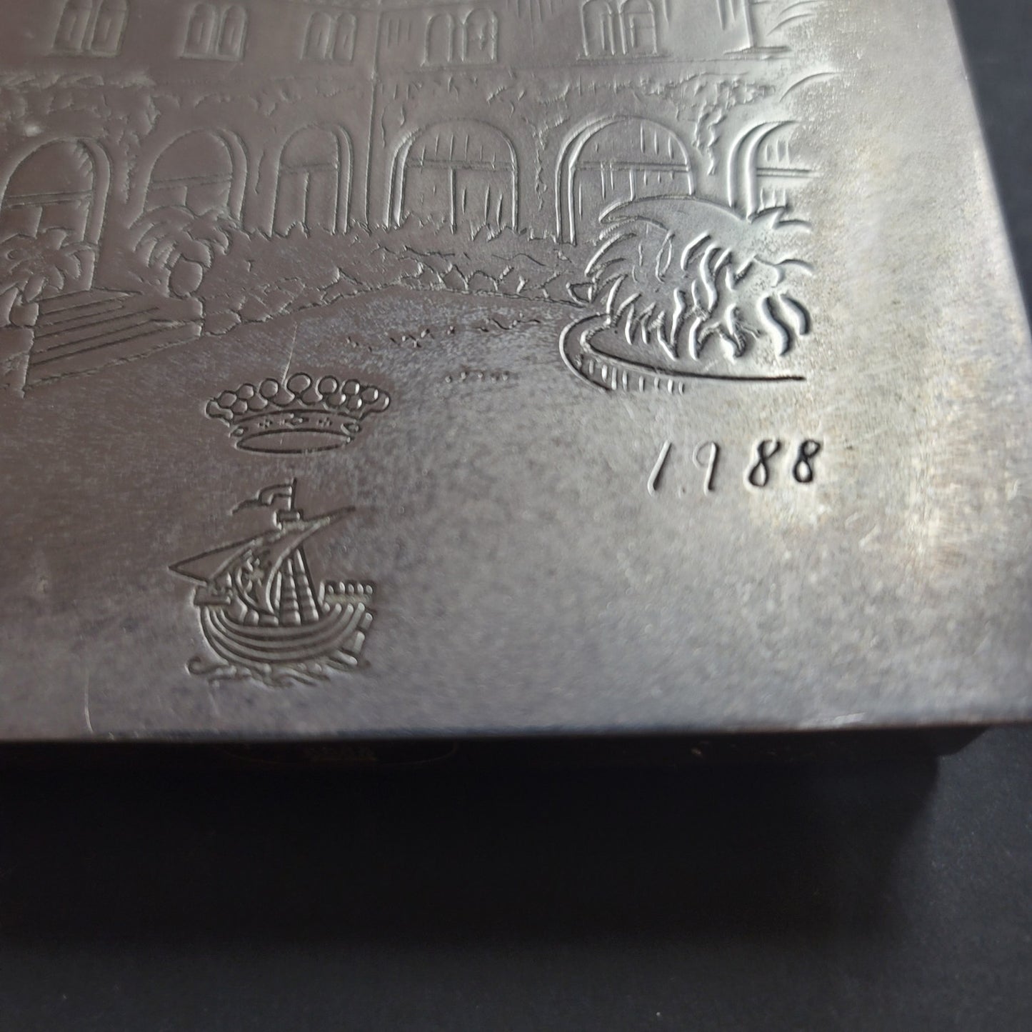 Ciga Hotels Italy Silvertone Metal table desk Etched Cigarette square case 1988