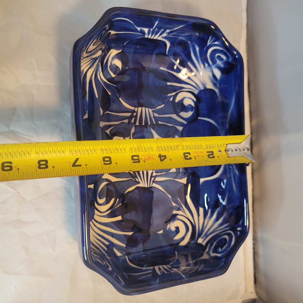 Handmade Handpainted Talavera Casserole Serving Dish Blue White Rectangle