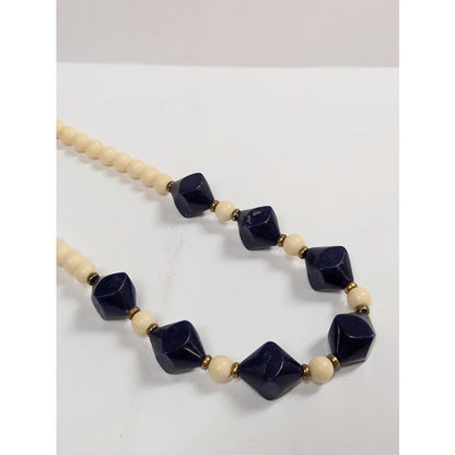 Vintage Fashion Necklace beaded Black Cream Graduating round freeform 60s