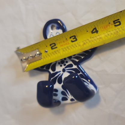 Hand painted Talavera Towel Hat Hanger Coat Angel Hook NEW Blue White 4"
