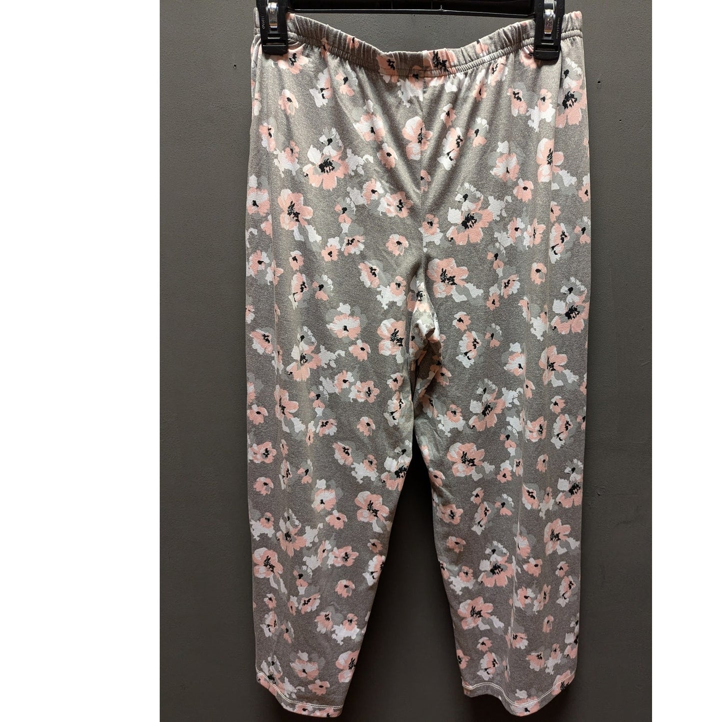 Gray Pink flowers Pajama Bottoms size Small NEW cozy comfort