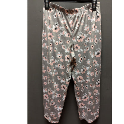 Gray Pink flowers Pajama Bottoms size Small NEW cozy comfort