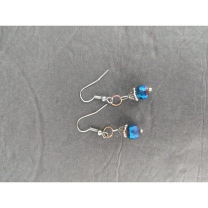 Vintage Silver Tone Blue Bead Dangle Earrings Boho Y2K Aesthetic Fashion