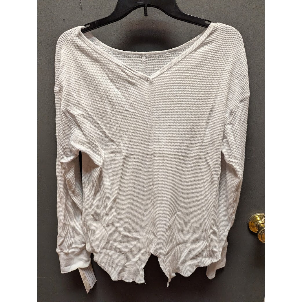 Sage Collective Size Large waffle thermal top shirt Tee long sleeve Vneck white