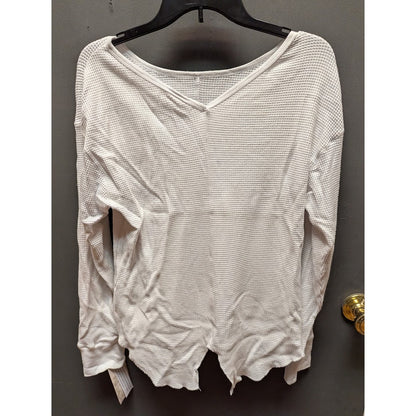 Sage Collective Size Large waffle thermal top shirt Tee long sleeve Vneck white