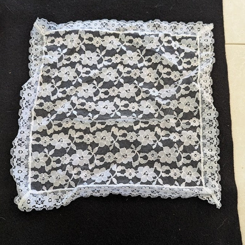 Vintage square lace white bridal handkerchief wedding head cover