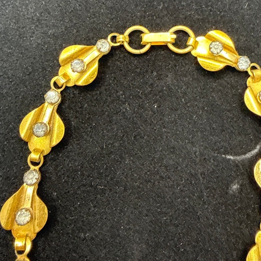 Vintage MCM Gold Tone Rhinestone Sculptural fan tail Link Choker Necklace 14"