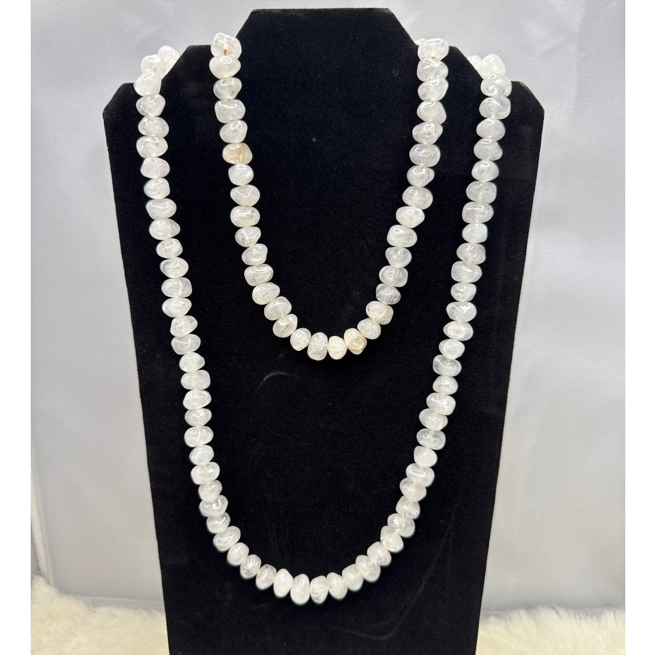 1970s Natural White Moonstone Chunky Beaded Statement Necklace Large 48"