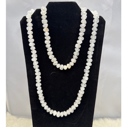 1970s Natural White Moonstone Chunky Beaded Statement Necklace Large 48"