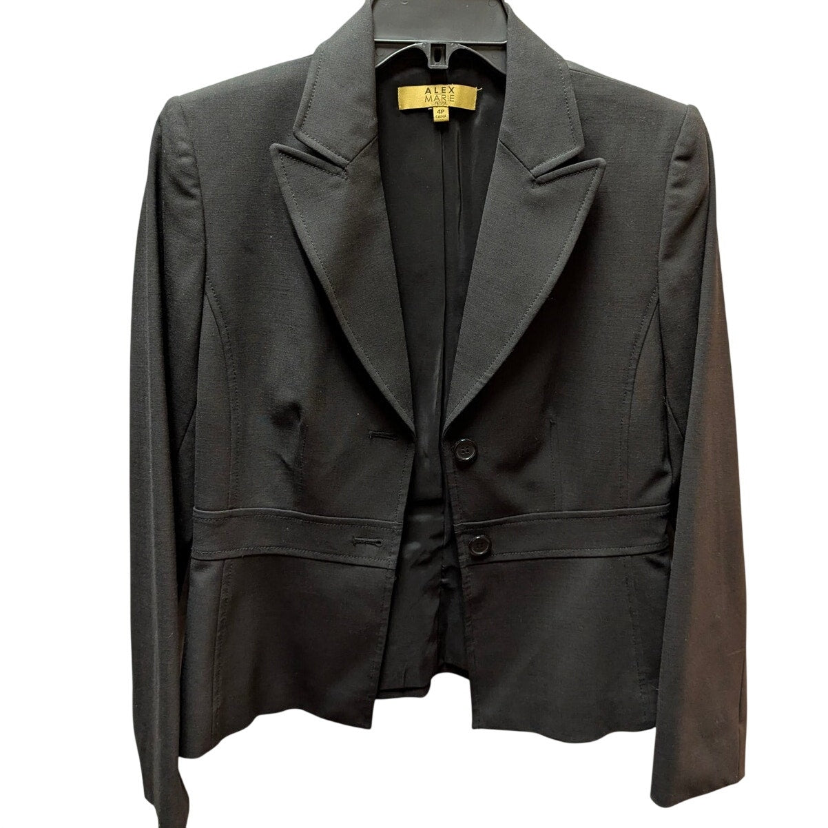 Alex Marie Black Peplum Blazer Wool Blend Tailored Corporate Core Office Jacket
