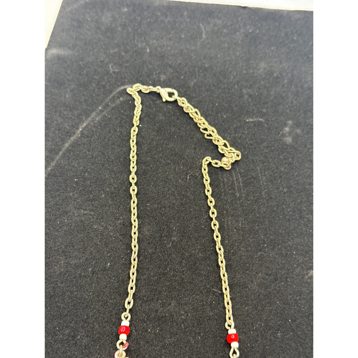 Vintage Red Cabochon Festoon Necklace Victorian Revival Gold Tone