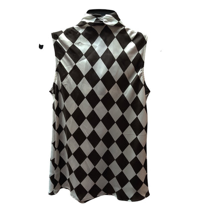 Nine West Black White Argyle Diamond Tie Neck Tank Top Small Sleeveless Blouse