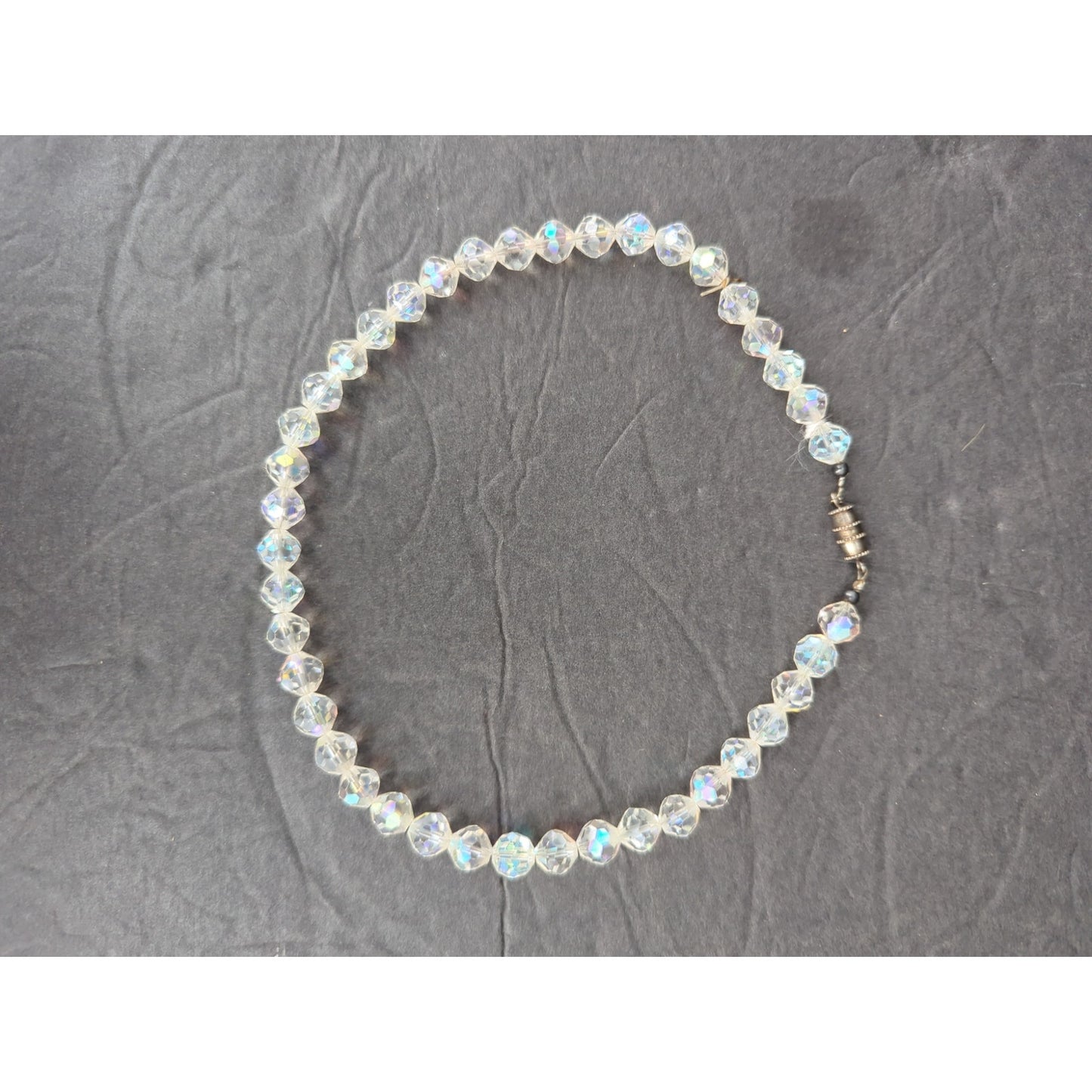 Vintage Clear Aurora Borealis Crystal Bead Necklace Mid-Century Glamour