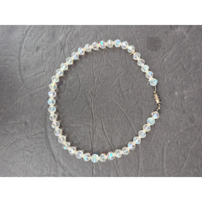 Vintage Clear Aurora Borealis Crystal Bead Necklace Mid-Century Glamour