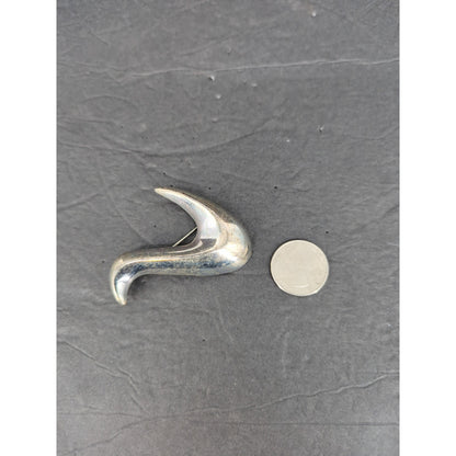Vintage Monet Silver Tone Stylized Bird Swan Brooch Pin Retro Minimalist