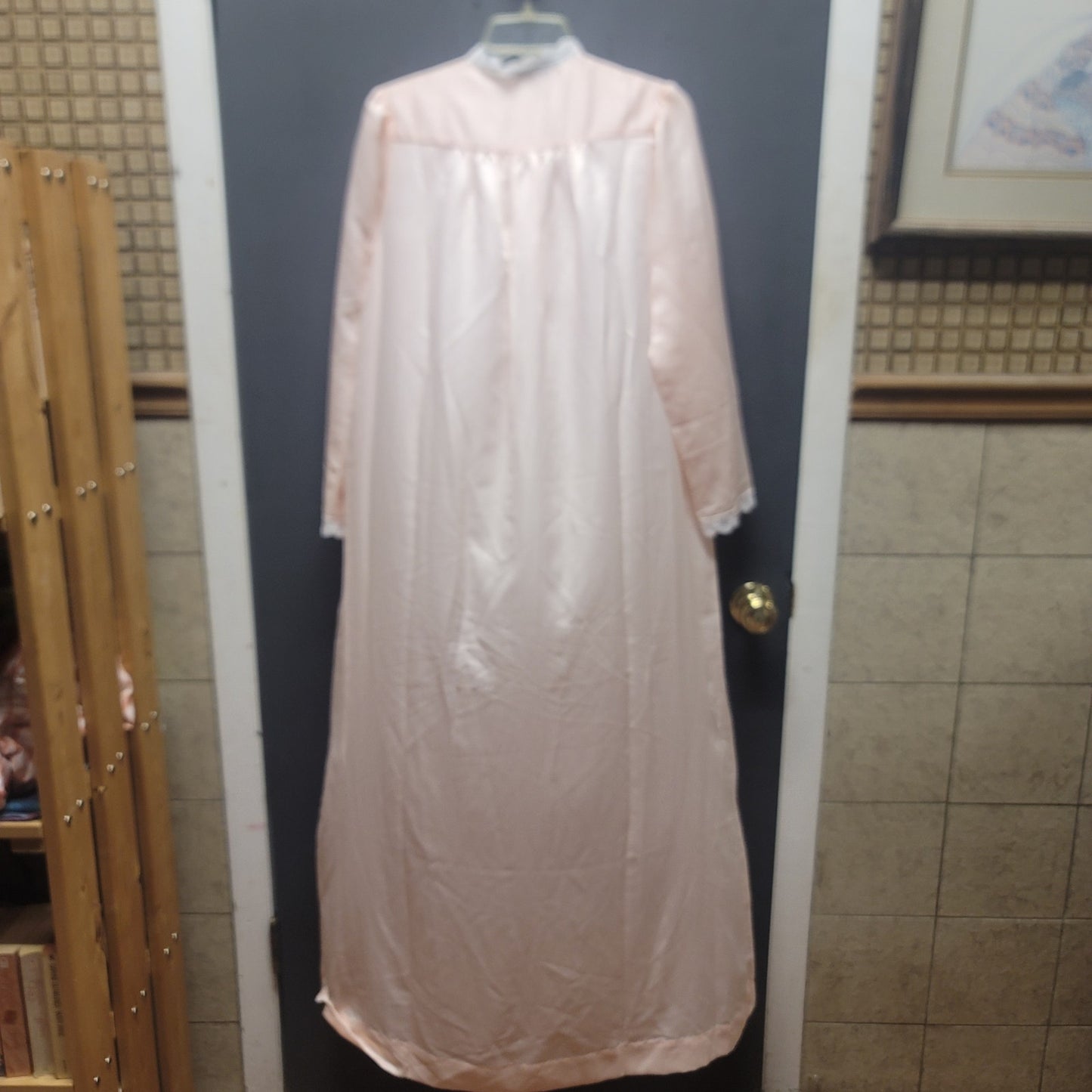 Christian Dior Vintage Pink Lace Trim Long Nightgown Robe Retro Coquette Small