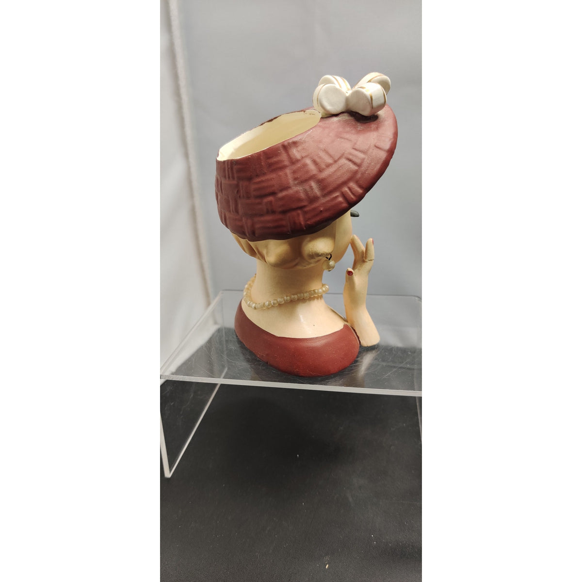 Inarco 1961 Lady Headvase Planter MCM Kitsch Burgundy Hat Retro Decor Vase Rare!