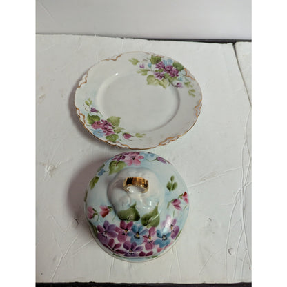 vintage Hutschenreuther Selb Bavaria covered butter dish handpaint floral round