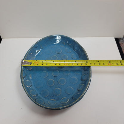 Kat studio trinket dish Handmade Art Pottery dish blue oblong Textured 8" x 6"